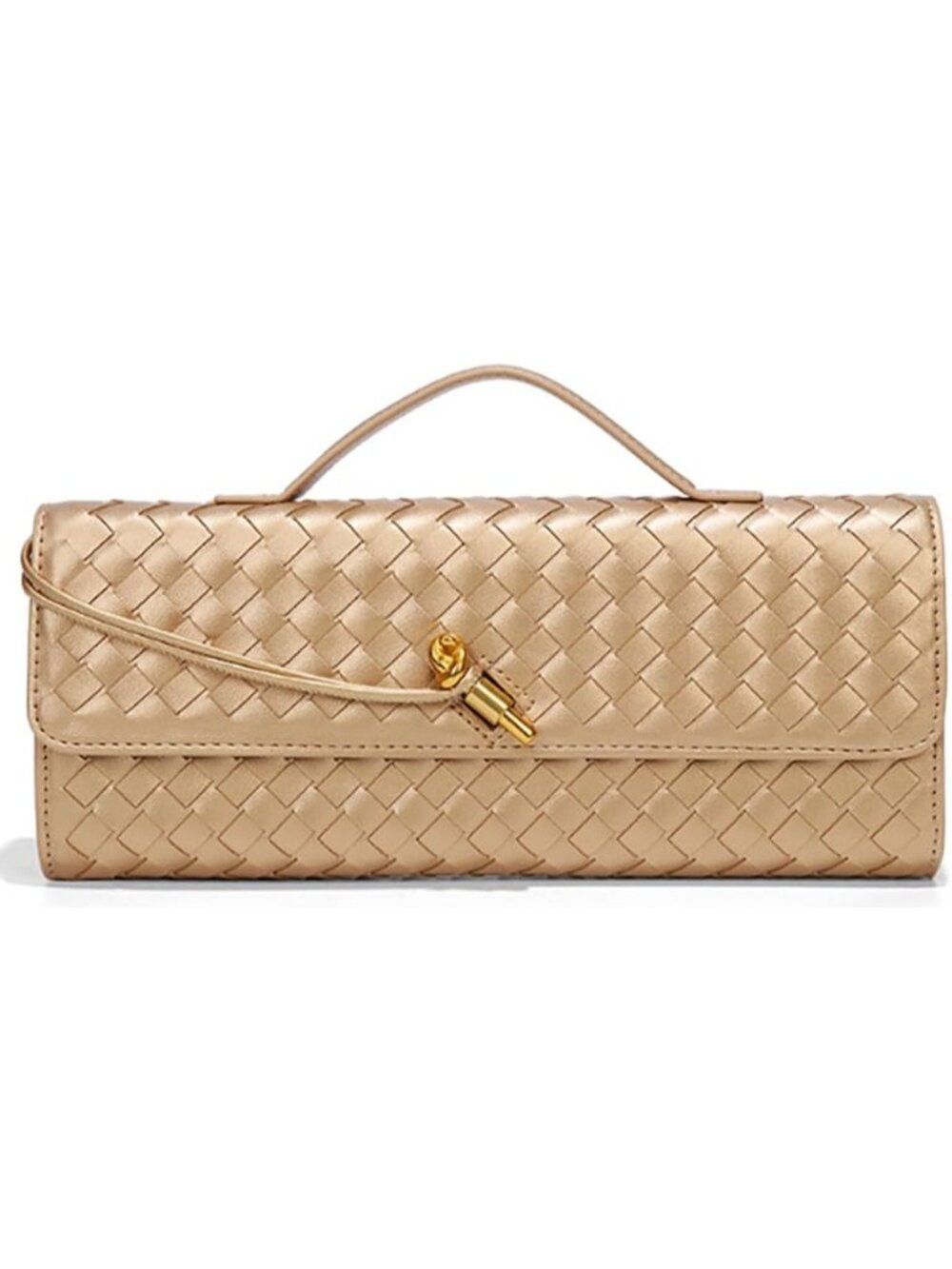 Women's Champagne Clutch Trendy Slouchy Woven Crossbody Shoulder Hobo Handbag